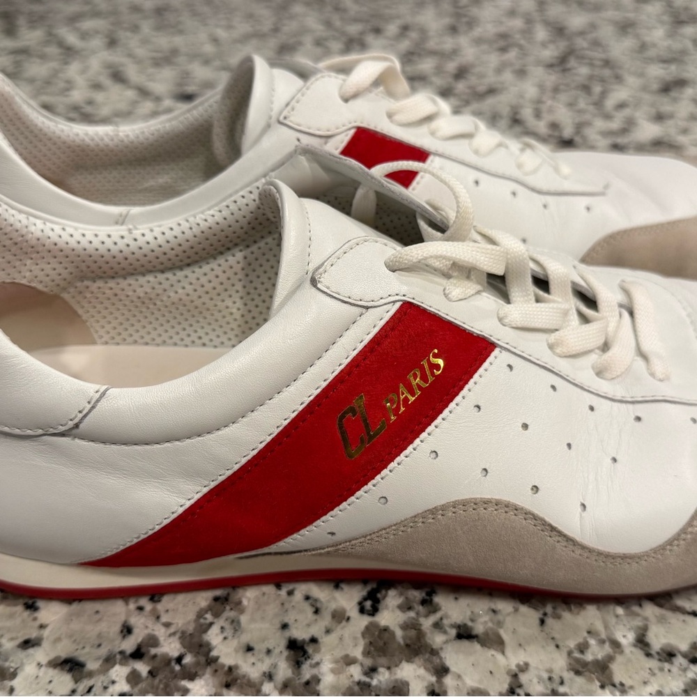 CL Paris White Leather Sneakers with Red Accent